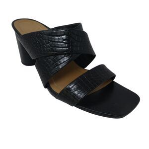 Vionic Merlot Black Croc Embossed Leather Open Toe Heeled Slide Sandals